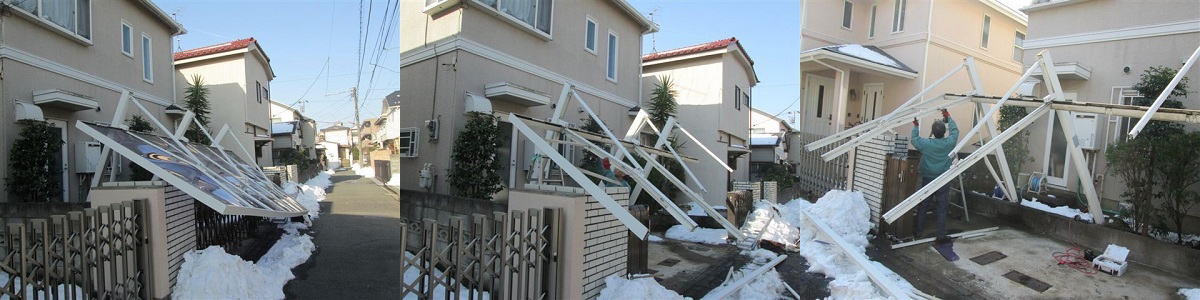 カーポート　車庫屋根の分解工事